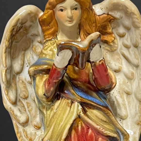 Vtg Beautiful Ceramic Angel Tii Collections With Red Dress Holding Book - Picture 6 of 11